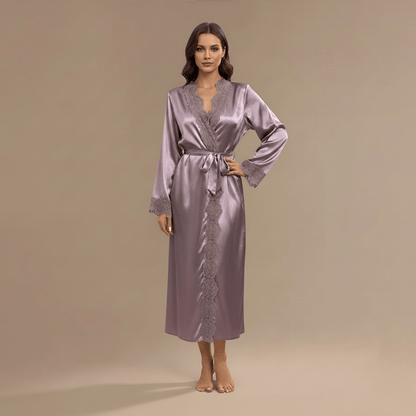 Peignoir Kimono Femme en Satin Dentelle – douceur chic maison