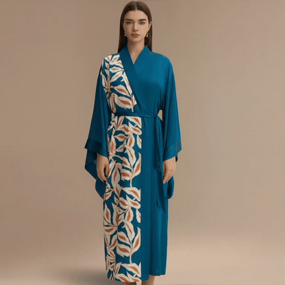 Peignoir Kimono Femme Long – Satin imprimé, confort élégant