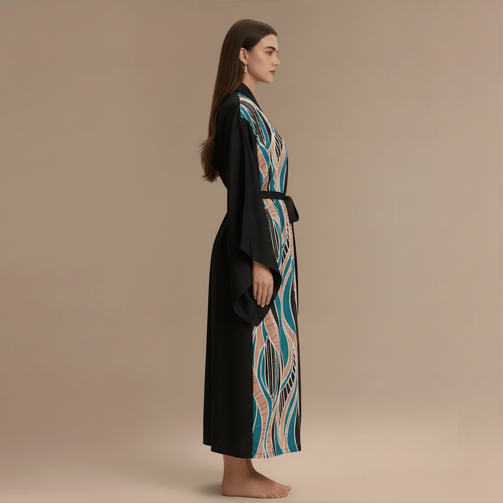 Peignoir Kimono Femme Long – Satin imprimé, confort élégant