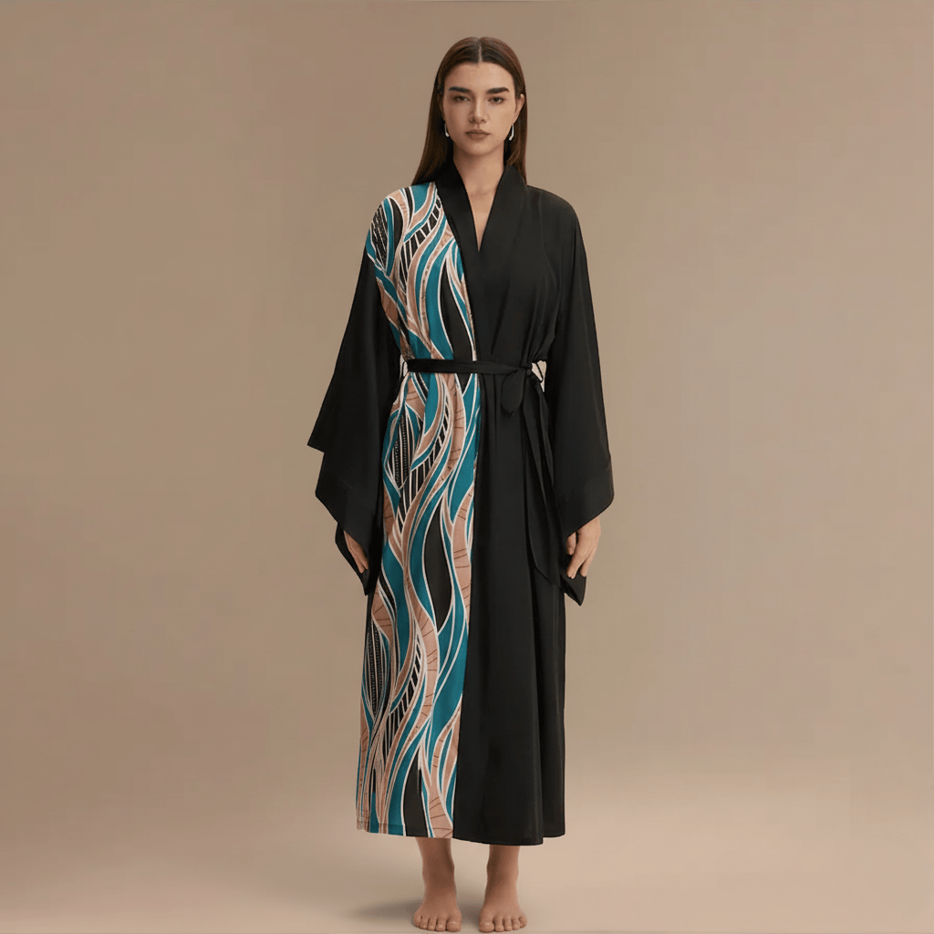 Peignoir Kimono Femme Long – Satin imprimé, confort élégant
