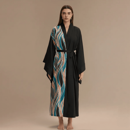 Peignoir Kimono Femme Long – Satin imprimé, confort élégant