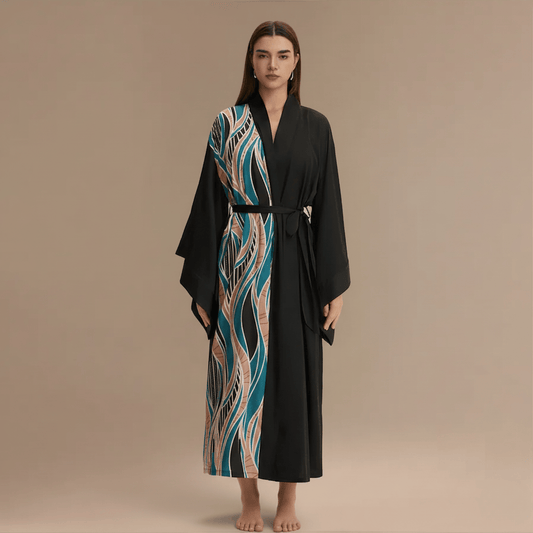 Peignoir Kimono Femme Long – Satin imprimé, confort élégant