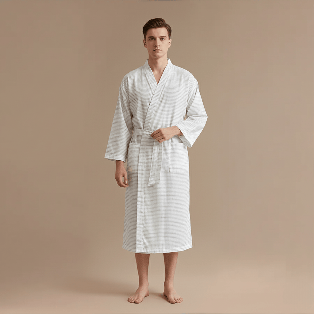 Peignoir Kimono Homme Coton – Léger rayé pour l’été