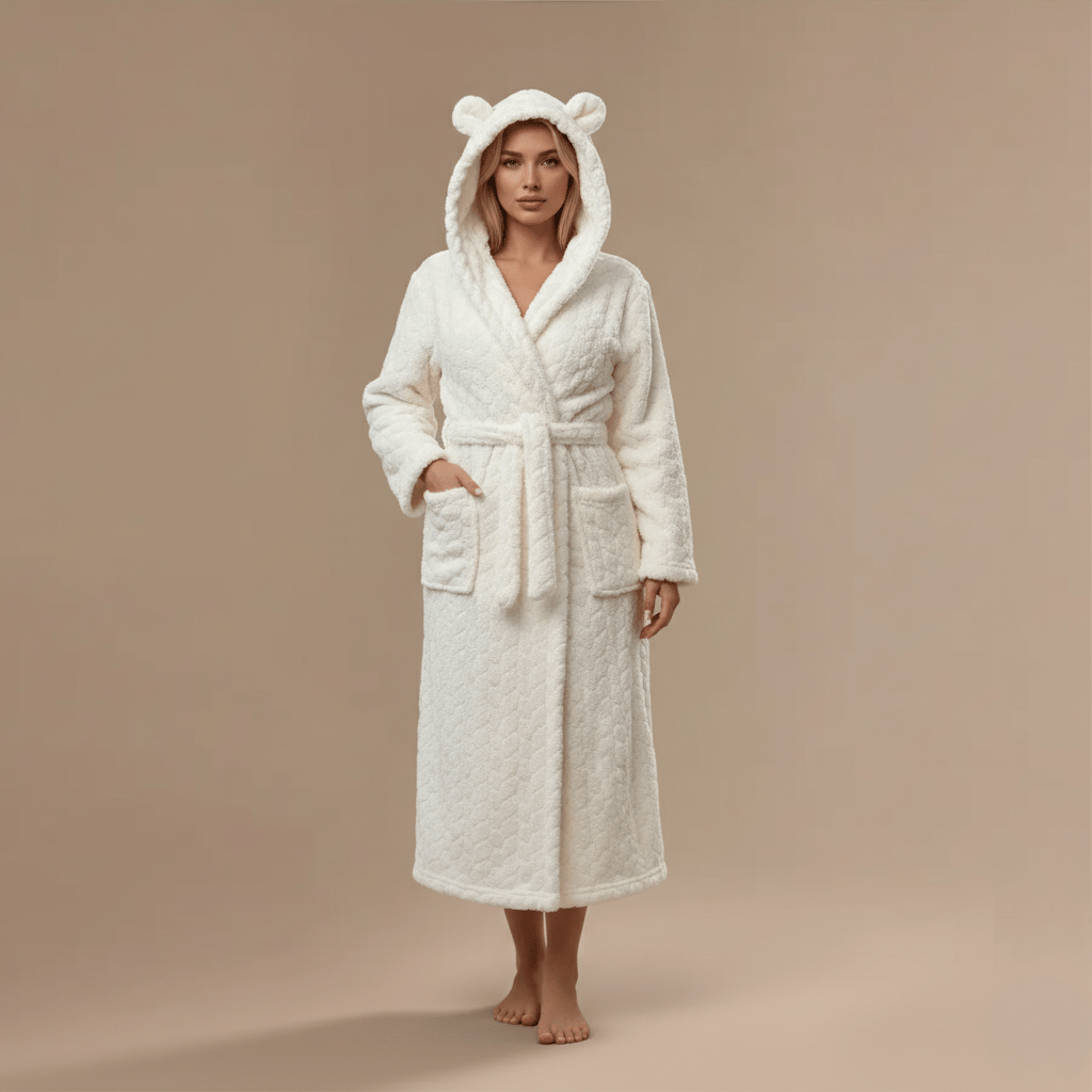 Peignoir Ours Femme – Velours côtelé, confort unique.