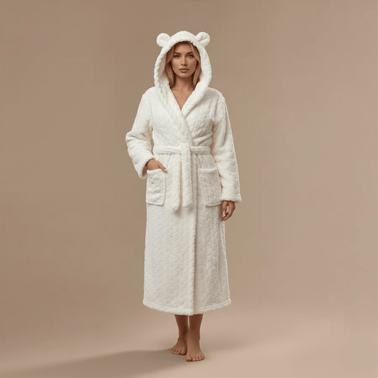 Peignoir Ours Femme – Velours côtelé, confort unique.