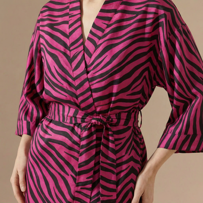 Peignoir Kimono Court Imprime Exotique Femme